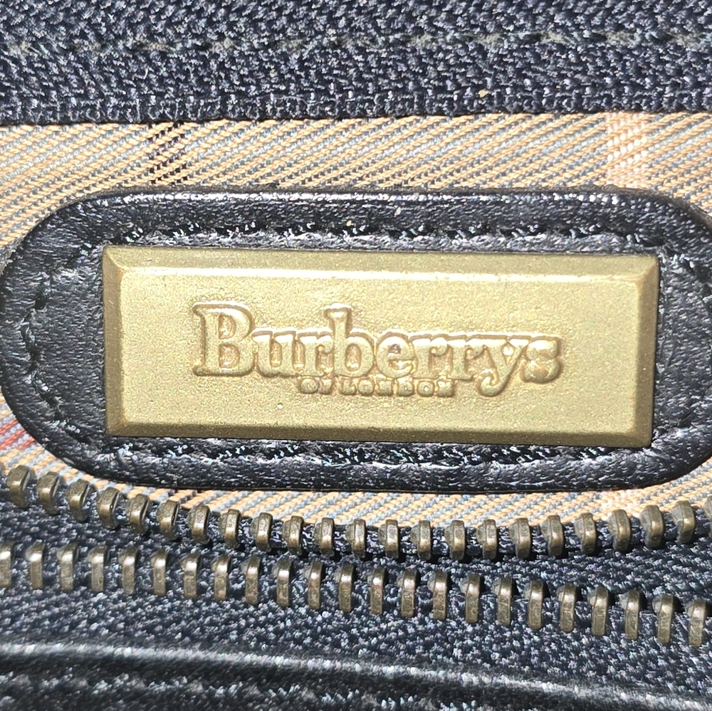 Vintage Burberry Black Pebbled Leather Zip Organizer Wristlet Nova Check - Picture 3 of 13